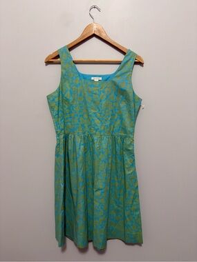 Garnet Hill Natural Cotton Sleeveless Blue-Green Patterned Petite Summer Dress